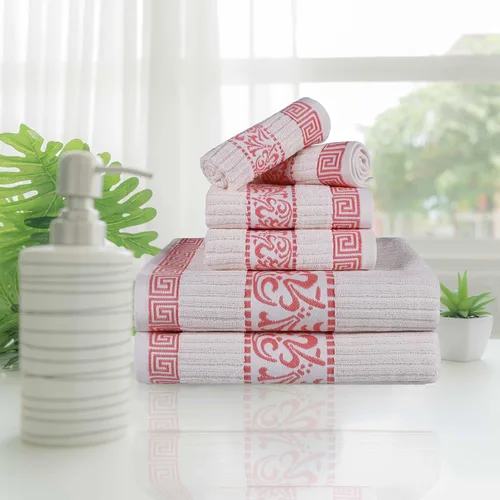 Miniatura 19 de Superior Juego de toallas de algodón 3 piezas, patrón griego decorativo, artículos esenciales para el hogar, toallas absorbentes, decoración
