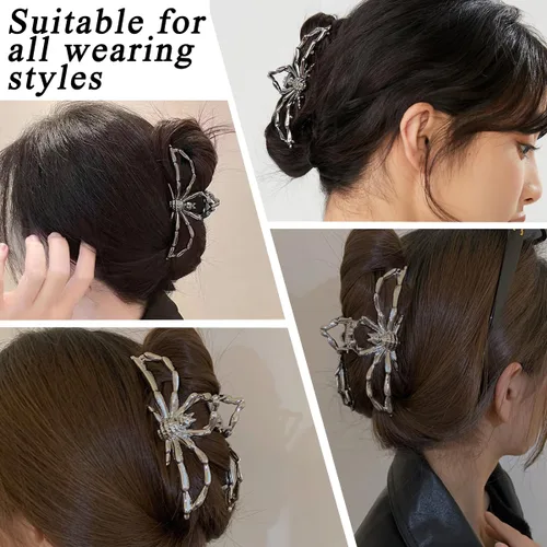 Miniatura 3 de Pinzas para el cabello grandes y realistas de metal negro con garra de araña, agarre fuerte, antideslizantes, accesorios para el cabello grueso