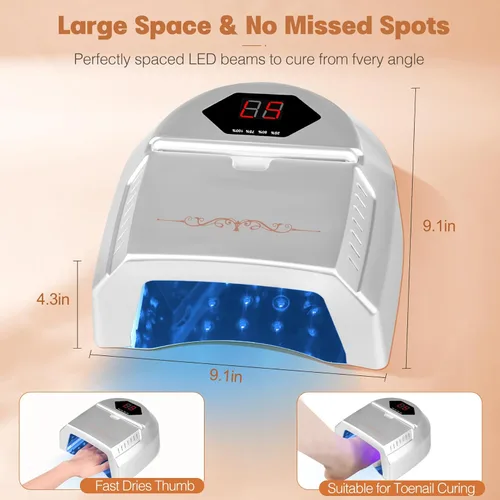 Miniatura 5 de Lámpara de uñas LED UV profesional, lámpara de uñas inalámbrica de 72 W con ventilador, luz LED para uñas de gel, secadora de uñas con 45 cuentas