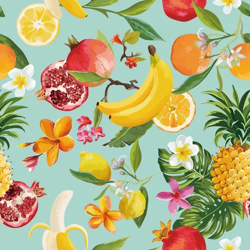 CHIHUT Papel tapiz autoadhesivo de 17.7 x 100 pulgadas, papel de contacto extraíble con frutas tropicales, limón, cítricos, floral, granada,