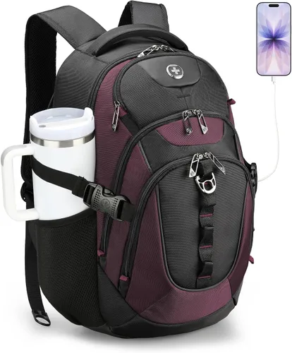 swissdigital Mochila para portátil de viaje de negocios, para hombre y mujer, con puerto de carga USB inteligente, compatible con portátiles de 15.6