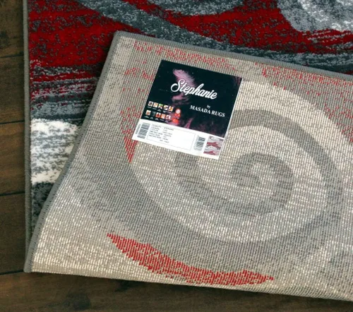 Miniatura 9 de Masada Rugs, Stephanie Collection 1103 - Alfombra de área moderna y contemporánea, color rojo, gris y blanco (2 pies 4 pulgadas x 11 pies), largo