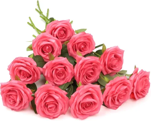 Miniatura 32 de LVEFIT 12 rosas artificiales de seda de color naranja quemado, ramo de rosas de seda de tallo largo para bodas, despedidas de soltera, fiestas
