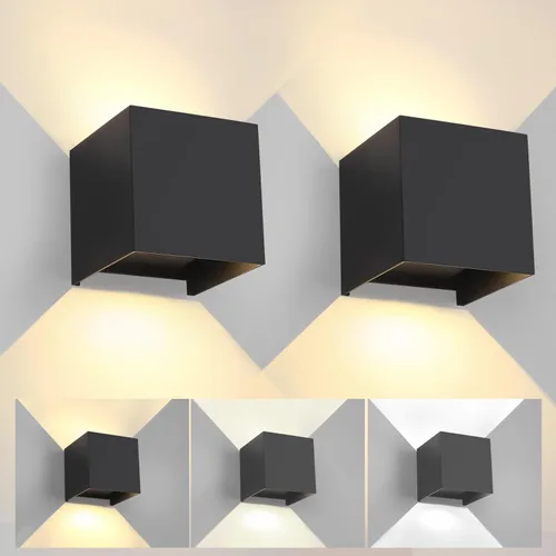 Paquete de 2 Apliques de Pared LED Negros de 15W para Exteriores, Luminarias Modernas para Exterior/Interior, Impermeables, para Porche, Montadas en