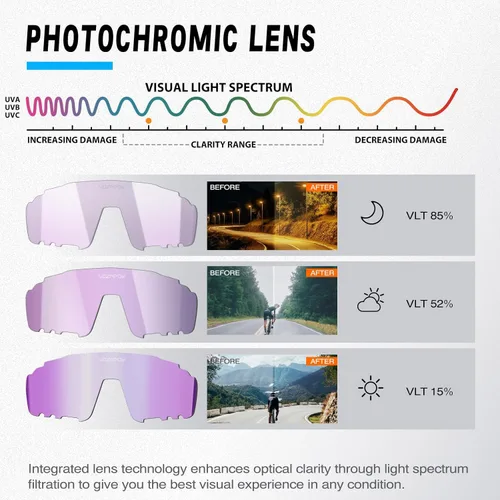 Miniatura 4 de Photochromic Cycling Glasses for Men Women, UV400 Sports Sunglasses for MTB, Riding, Running, Fishing, Baseball A3 morado