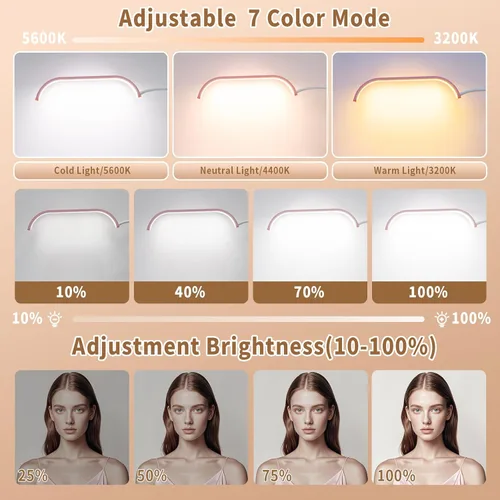 Miniatura 4 de HITTI Luz de Esteticistas, Luz Flexible de Cuello de Ganso para Pestañas para Técnicos de Pestañas, Luz LED de Media Luna con Soporte para Teléfono