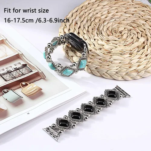 Miniatura 3 de Pulsera bohemia con cuentas compatible con Apple Watch Band para mujeres y hombres de 38/40/41/42/44/45/46/1.929 in, correa elástica estilo bohemio