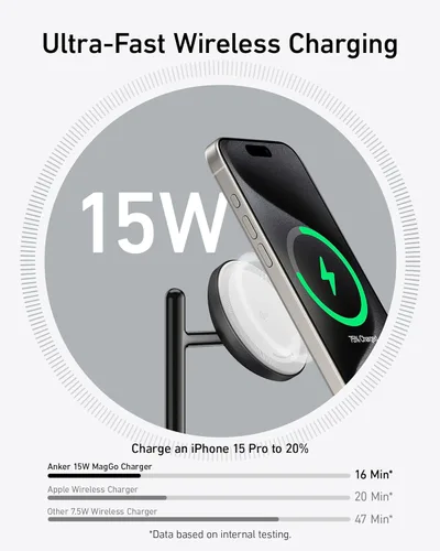 Miniatura 2 de Anker MagGo Soporte de carga inalámbrico 3 en 1 compatible MagSafe, de 15 W, con certificado Qi2, accesorio de escritorio, para iPhone 16, 15, 14