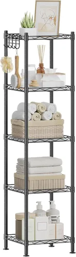 Miniatura 25 de SONGMICS Unidad de almacenamiento de 7 niveles, estantería de alambre, estante de metal de cocina con estantes ajustables, revestimientos de Negro