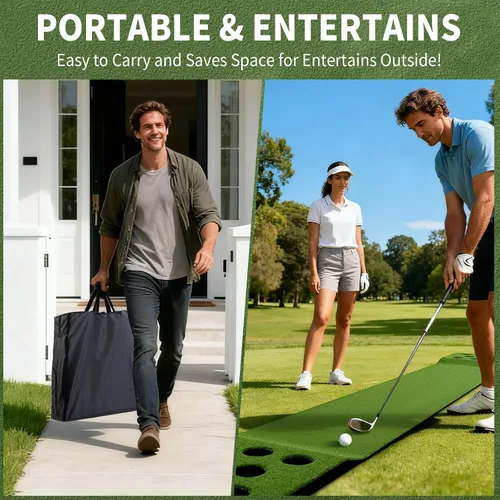 Miniatura 4 de Wekin Alfombra de práctica de golf para interiores con 2 putters, 2 bolas, 12 cubiertas de hoyo, tapete de entrenamiento de golf para juego
