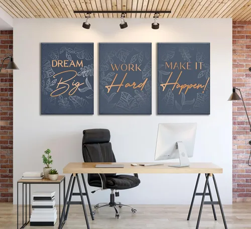 Miniatura 2 de 3 piezas de lienzo inspirador de oro azul para oficina, arte de pared, inspirador motivacional positivo, pinturas botánicas, cuadros de decoración