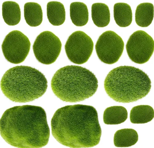 Miniatura 3 de Rocas de musgo artificiales decorativas de 4 tamaños, piedras de bolas de musgo verdes, piedras falsas para arreglos florales, manualidades