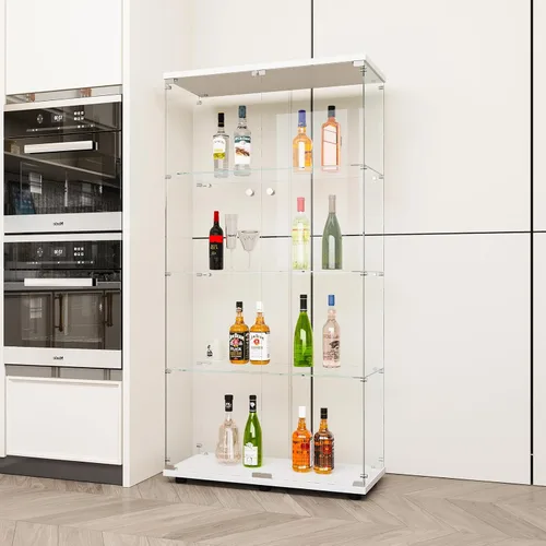 Miniatura 2 de FLYMUHJIA Gabinete de cristal para cocina, despensa, armario de almacenamiento de barra de esquina con cuatro niveles de doble puerta, 64 pulgadas