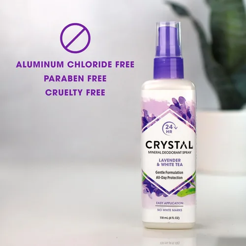 Miniatura 4 de CRYSTAL™ - Desodorante mineral en aerosol, desodorante corporal con protección contra olores las 24 horas, spray de lavanda y té blanco, no mancha