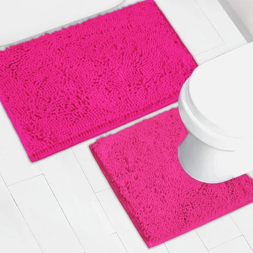Miniatura 51 de Juego de 2 tapetes de baño de chenilla, superabsorbentes, con fuerte respaldo antideslizante de PVC, tapetes de baño para baño, peludos