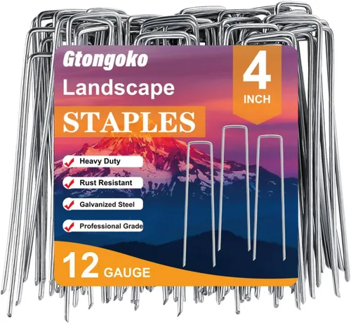 Miniatura 7 de Gtongoko Paquete de 120 grapas galvanizadas para paisaje, estacas para cubierta de plantas, 6 pulgadas, calibre 11, estacas de valla, estacas