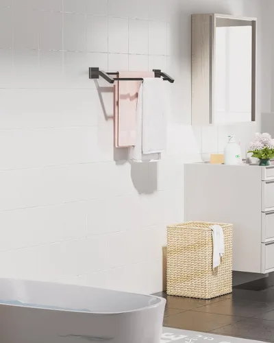 Miniatura 3 de Alise Toallero doble de baño, toallero para baño, lavabo de baño, acero inoxidable SUS304 de 24 pulgadas, soporte de pared, color negro mate