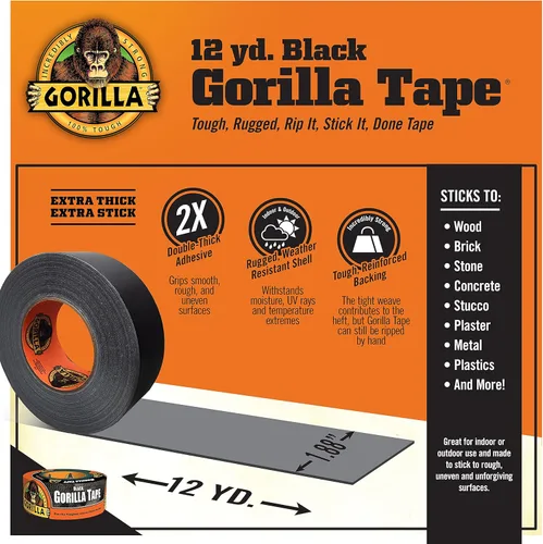 Miniatura 2 de Gorilla Cinta adhesiva negra, 1.88" x 12 yardas, negra, (paquete de 3)