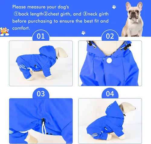 Miniatura 2 de Impermeable para perros, cuatro patas con capucha y tira reflectante, chaqueta impermeable para perros pequeños y medianos, ropa de poncho