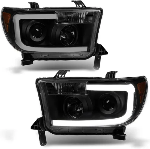 ACANII - Faros delanteros para Toyota Tundra 2007-2013 con tubo LED ahumado negro estilo de mejora, juego de faros delanteros izquierdo y derecho