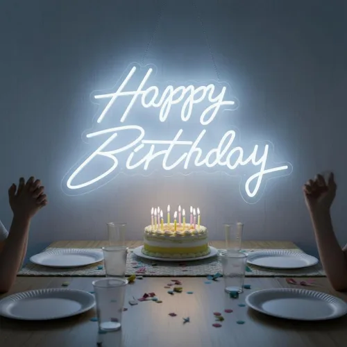 Letrero de neón con texto en inglés "Happy Birthday", letras LED acrílicas de 19.6 x 11.8 pulgadas, letras iluminadas, letreros LED de neón para