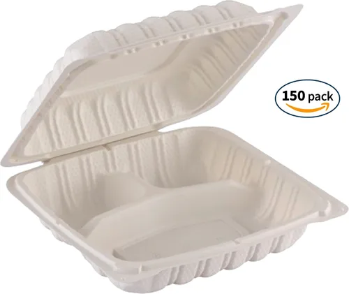 Miniatura 2 de TIYA - Recipientes de comida Clamshell color blanco, paquete de 150 unidades, 8 x 8 pulgadas, recipientes para llevar, plástico para microondas