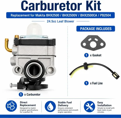 Miniatura 3 de Hoypeyfiy Reemplazo de carburador para soplador de hojas Makita BHX2500 BHX2500V PB2504 EH450 H2500 BHX2500CA 24.5 cc 168641-9 592-60220-01