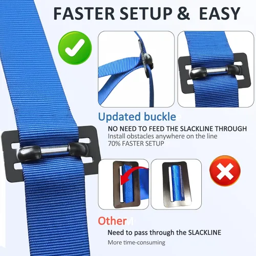 Miniatura 2 de Carrera de obstáculos Ninja Warrior para niños, kit de línea floja de 2 x 56 pies con 8 accesorios ninja, barra de mono, escalera de cuerda, anillo