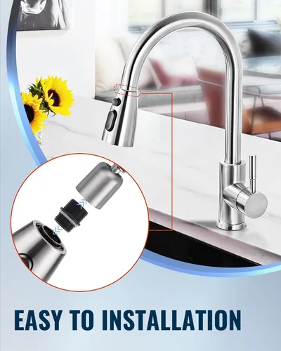 Miniatura 8 de Repuesto de cabezal de grifo de cocina: cabezal rociador de acero inoxidable, 3 modos de boquilla de pulverización extraíble con 9 adaptadores