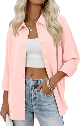 Miniatura 16 de siliteelon Camisas con botones para mujer, camisas de vestir sólidas, de manga larga, cuello fluido, para trabajo, oficina, negocios, blusas de gasa