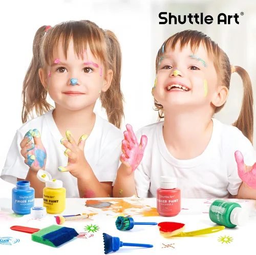 Miniatura 6 de Shuttle Art Juego de pintura de dedos lavable, 53 piezas con 14 colores (2 onzas líquidas), pinceles de pintura, esponja, paleta, pintura de dedos