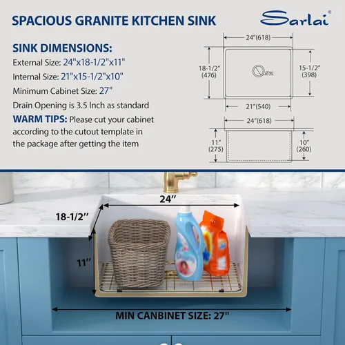 Miniatura 4 de Sarlai White Undermount/Drop In Kitchen Sink 24 x 18 Inch Laundry Sink 11 Inch Extra Deep White Fireclay Ceramic Single Bowl Dual-mount Utility