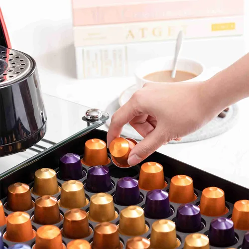 Miniatura 4 de ZCDCP Soporte para cápsulas de café, cajón original Nepresso de cristal templado, organizador de almacenamiento de cápsulas originales Nespresso 42