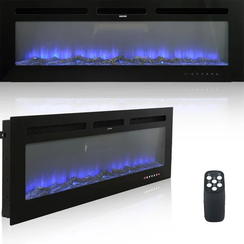 Miniatura 12 de Chimenea eléctrica montada en la pared y empotrada de 36 pulgadas con control remoto temporizador de 8 horas, 12 llamas, pantalla táctil, calentador