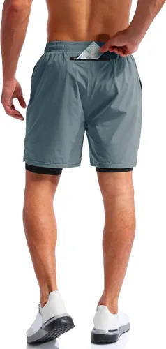 Miniatura 4 de Pudolla Mens 2 in 1 Running Shorts 7" Quick Dry Gym Athletic Workout Shorts for Men with Phone Pockets