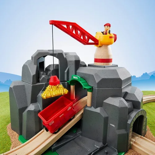 Miniatura 2 de BRIO World - 33889 Crane & Mountain Tunnel Accesorio de tren de juguete de 7 piezas para niños Juego interactivo Madera certificada FSC