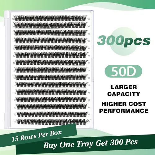 Miniatura 152 de Extensiones de racimos de pestañas 300 piezas, pestañas individuales 40D 0.07D rizado 11mm, para colocar en casa, bandeja grande de volumen
