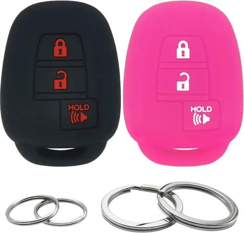 Miniatura 7 de Funda de silicona para llavero de 2 piezas, protector sin llave compatible con Toyota RAV4 Highlander Sequoia Tacoma Tundra 3 botones