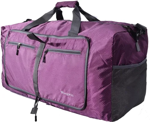 Woogwin Bolsa de viaje grande plegable impermeable para la noche para playa natación piscina deportes gimnasio 60 L color morado Big Size