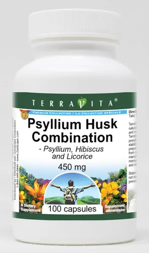 Combinación de cáscara de psyllium - psyllium, hibisco y regaliz - 450 mg (100 cápsulas, ZIN: 512569)