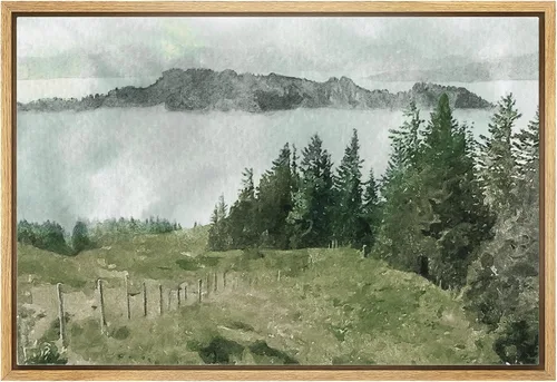 Miniatura 38 de wall26 Lienzo enmarcado de arte de pared, acuarela en tonos pastel, pino, árbol, bosque, lago, naturaleza, ilustraciones de área silvestre, arte