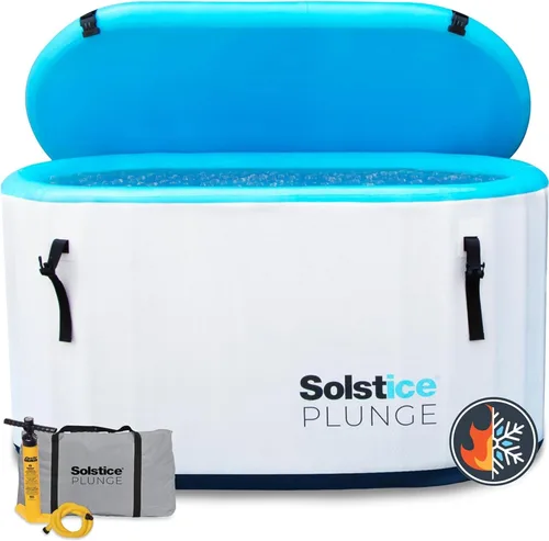 SOLSTICE Bañera fría para 1-2 personas, bañera inflable con tapa aislada, capacidad de 100 galones, incluye bomba, interior espacioso de 30 pulgadas