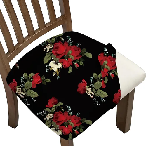Miniatura 81 de Juego de 4 fundas elásticas para sillas de comedor, fundas para sillas de comedor con estampado floral, fundas para asientos de sillas con estampado