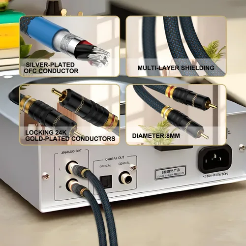 Miniatura 3 de Viborg Audiocrast A10 Cable RCA de 3.3 pies/3.3 ft RCA dual macho interconexión estéreo para reproductores de CD, amplificadores, receptores AV
