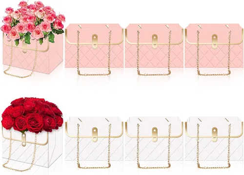 Miniatura 8 de Whaline 6 bolsas de papel de flores con cadena de metal, ramo de almacenamiento, bolsa de floristería, bolsa de mano, cesta de envoltura de ramo