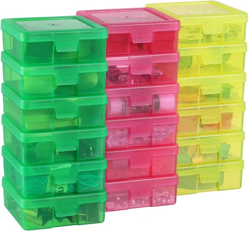 Novelinks 18 unidades de pequeños contenedores de almacenamiento de plástico transparente, cajas y organizadores de almacenamiento para manualidades