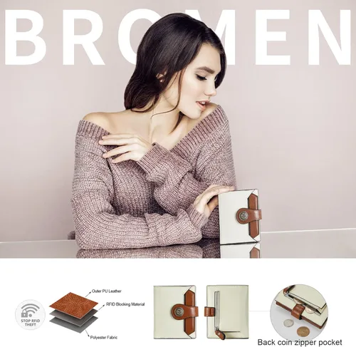 Miniatura 2 de BROMEN Billeteras pequeñas para mujer, con bloqueo RFID, de cuero, plegable, con cremallera, bolsillo para monedas, tarjetero con ventanas
