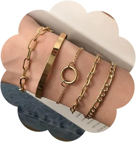Wiwpar 5 pulseras de eslabones de cadena para mujer, delicada pulsera cubana con clip para mujeres y niñas, aleación