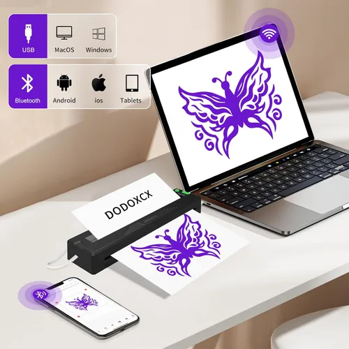 Miniatura 4 de Impresora de plantillas de tatuajes para principiantes y artistas, con 3 piezas de papel de transferencia de tatuajes, impresora térmica inalámbrica