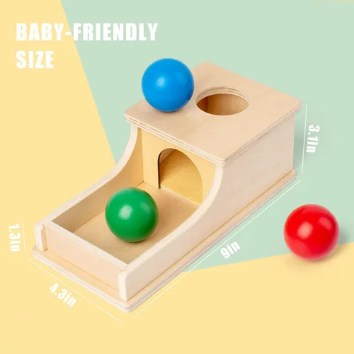 Miniatura 2 de Busy edition Montessori Toys Caja de objetos de permanencia con sonido suave, juguete de madera, bola de bebé para soltar y jugar, para niños de 6